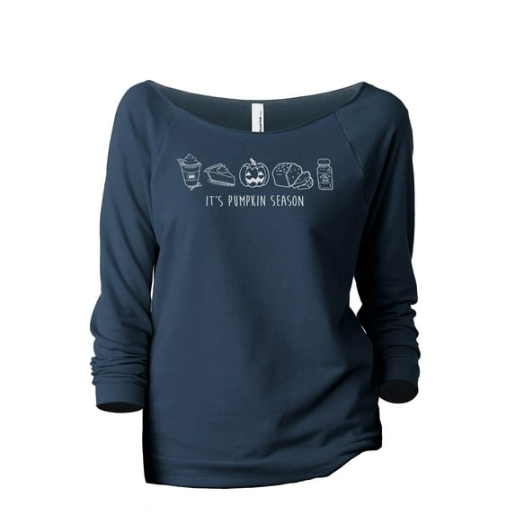 Pumpkin Season Women's Fashion Slouchy 3/4 Sleeves Raglan Lightweight Sweatshirt Navy X-Large