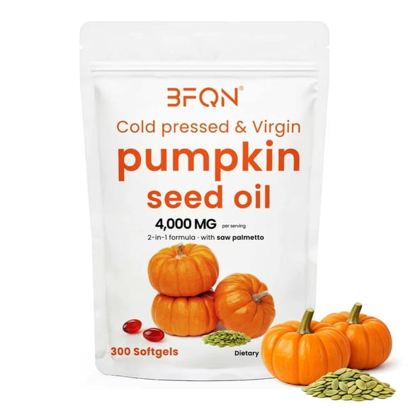Pumpkin Seed Oil Softgels with Saw Palmetto 4000mg per Serving, 300 Softgels | Cold Pressed, Pure Virgin Oil | Supports Hair, Urinary, Bladder & Prostate Health | Non-GMO, Dietary Supplements