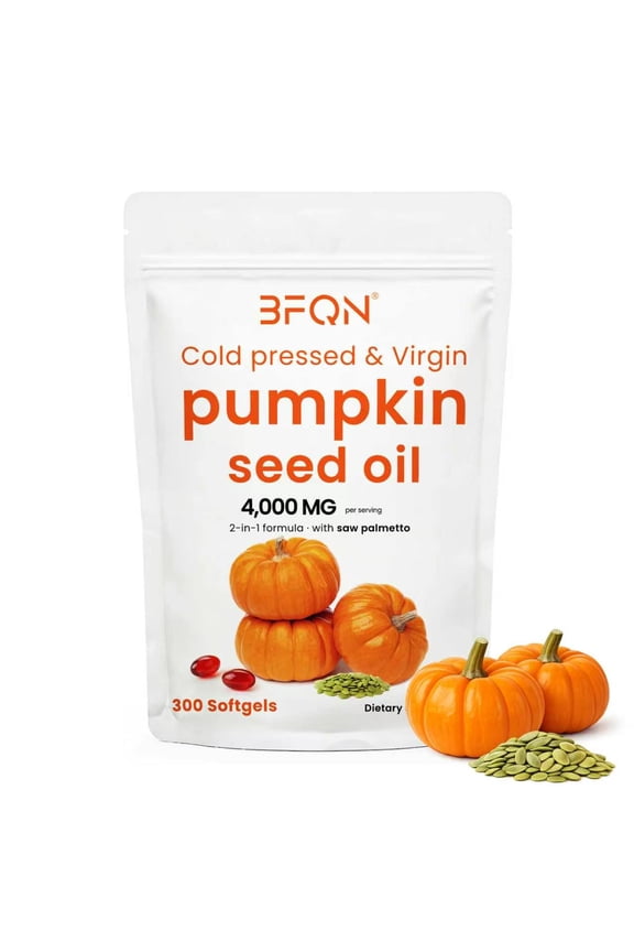 Pumpkin Seed Oil Softgels with Saw Palmetto 4000mg per Serving, 300 Softgels | Cold Pressed, Pure Virgin Oil | Supports Hair, Urinary, Bladder & Prostate Health | Non-GMO, Dietary Supplements