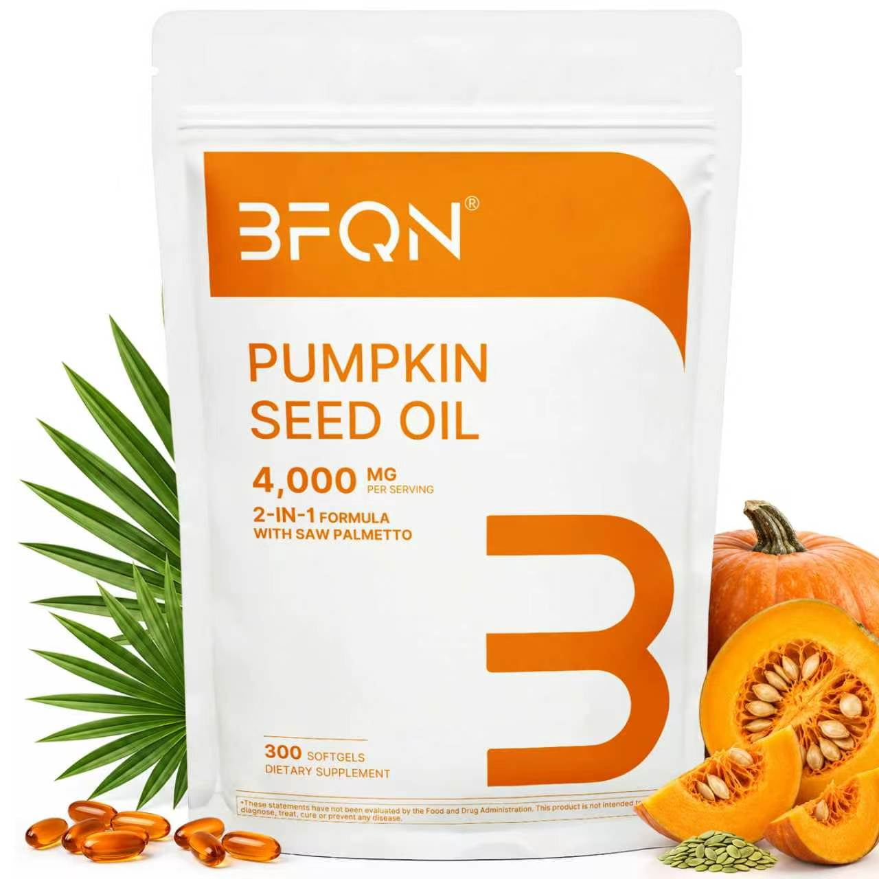Pumpkin Seed Oil Softgels with Saw Palmetto – 4000mg per Serving, 300 Softgels | Cold Pressed, Pure Virgin Oil | Supports Hair, Urinary, Bladder & Prostate Health | Non-GMO, Dietary Supplements