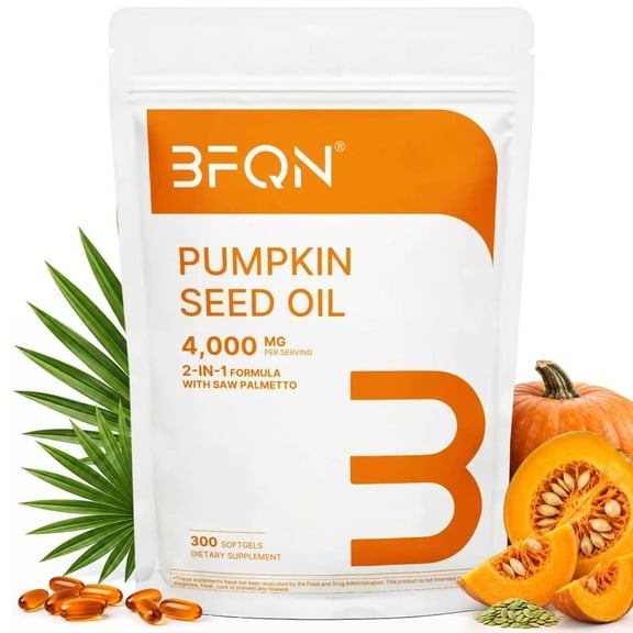 Pumpkin Seed Oil Softgels with Saw Palmetto – 4000mg per Serving, 300 Softgels | Cold Pressed, Pure Virgin Oil | Supports Hair, Urinary, Bladder & Prostate Health | Non-GMO, Dietary Supplements