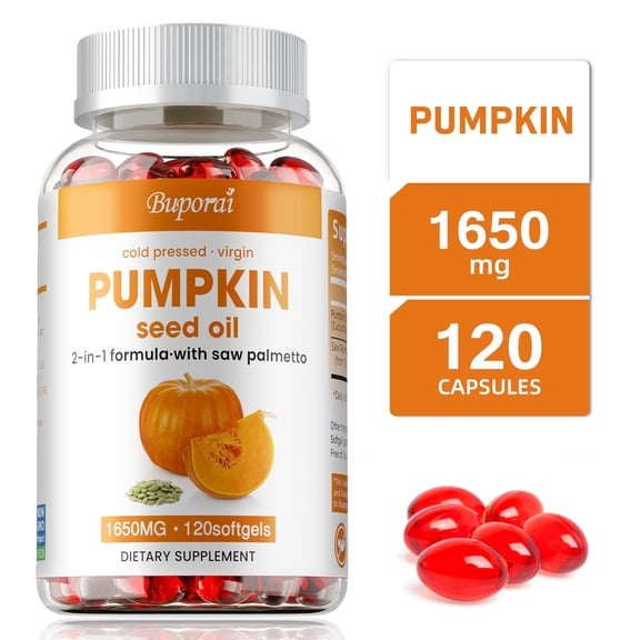 Pumpkin Seed Oil Capsules - with Saw Palmetto - Cold Pressed Virgin Oil | Supports Prostate, Bladder, Urinary & Hair Health - 120 Count