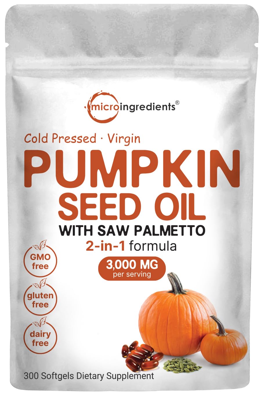 Pumpkin Seed Oil with Saw Palmetto, 3,000mg Per Serving, 300 Softgels