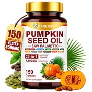 Pumpkin Seed Oil with Saw Palmetto Capsules | 4500mg | 150 Softgels| 33 in 1 Vitamin C D3 B12 E A, Castor, Zinc, Biotin, Iron, Peppermint | Hair Growth & DHT Blocker for Women Men