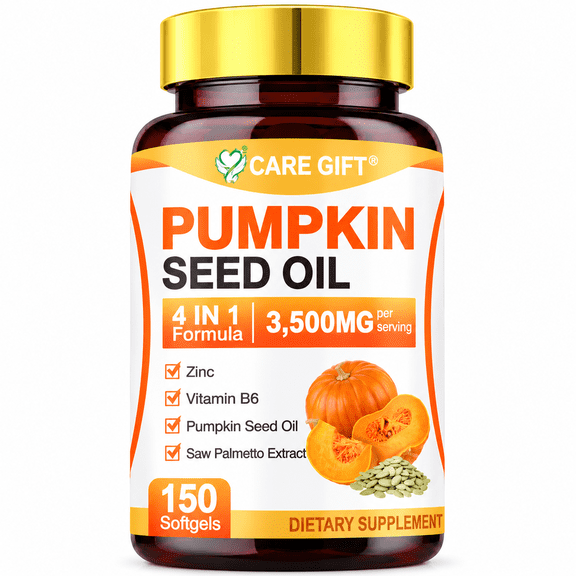 Pumpkin Seed Oil with Saw Palmetto, Zinc Vitamin B6, 3500mg 4-in-1 Advanced Formula, Cold Pressed Essential Fatty Supports Immune Hair Urinary Bladder Prostate Health, 150 Softgels