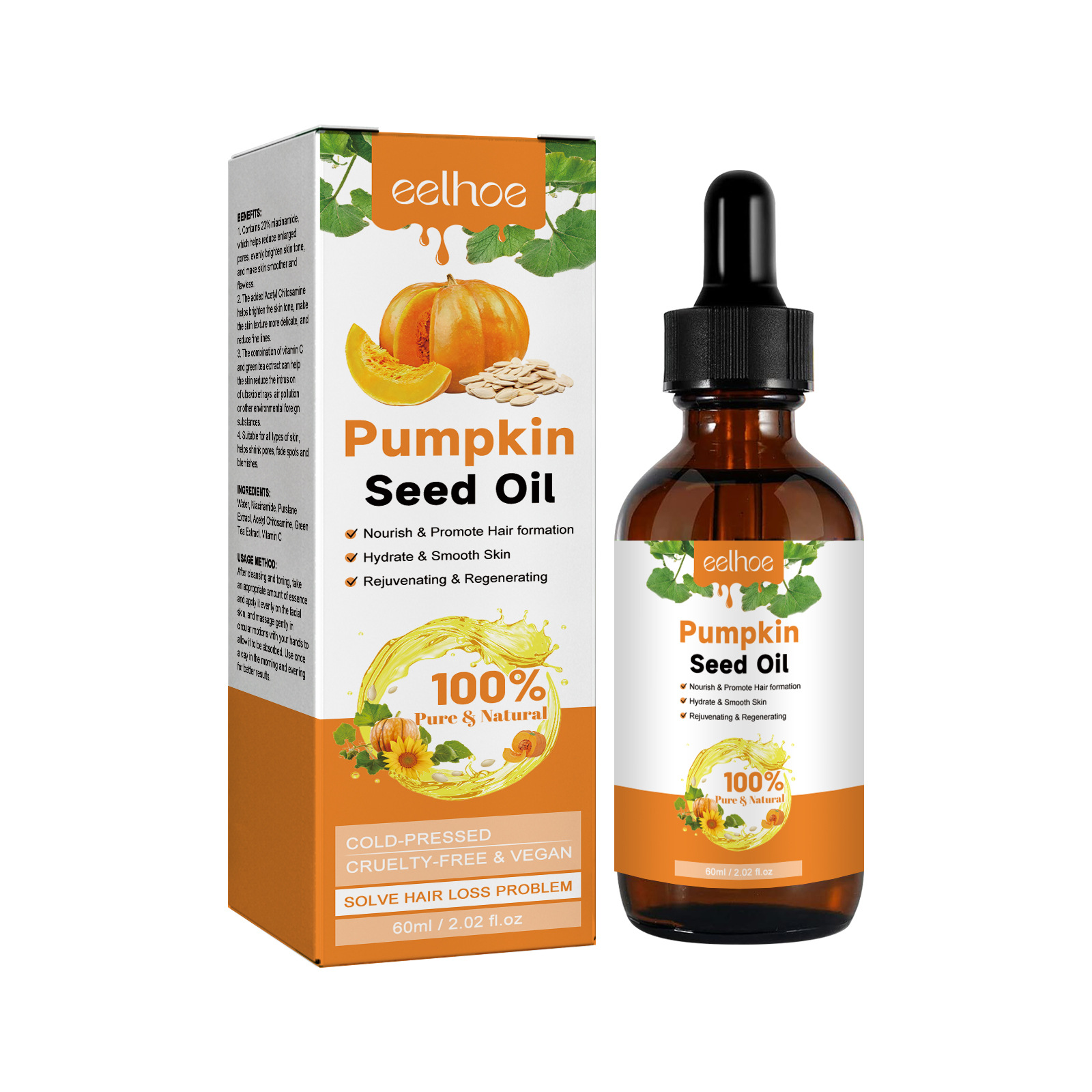 Pumpkin Seed Oil for Hair Growth-Organic 100% Pure RAW Cold Pressed Pumpkin Seed Oil,Massage Oil,Hair and Scalp Care,Vitamin E Oil for Hair