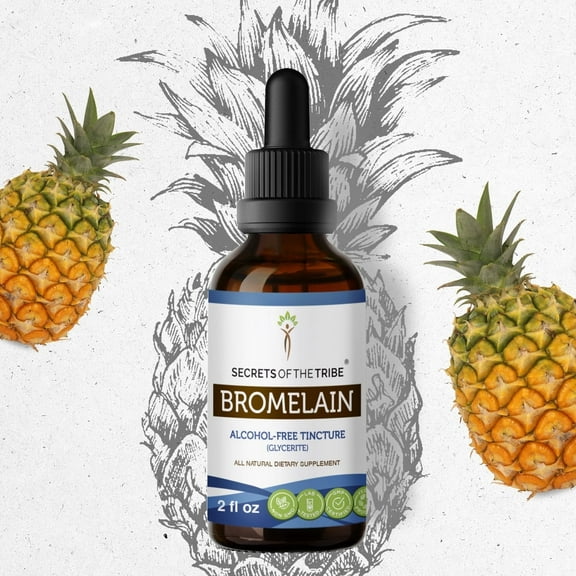 Secrets Of The Tribe Bromelain Tincture Dietary Supplement, Natural Herbal Extract for Enzymatic Support, Bromelain, Pineapple (Ananas сomosus) Dried Stem and Fruit, Alcohol-Free Extract, Drops 2 oz