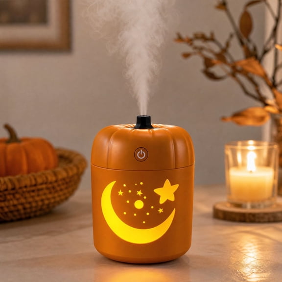 Pumpkin Shape Desktop Mist Humidifier, Small Quiet USB‑C Humidifier with 7 Color Changing Night Lights, Fall Halloween Decor for Bedroom, Office Desk & Nightstand