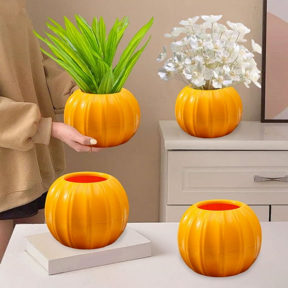 Pumpkin Shape Flower Pot, Imitation Pumpkin Decorative Vase, Creatives Pumpkin Planter with Drainage Hole for Succulents & Small Plants