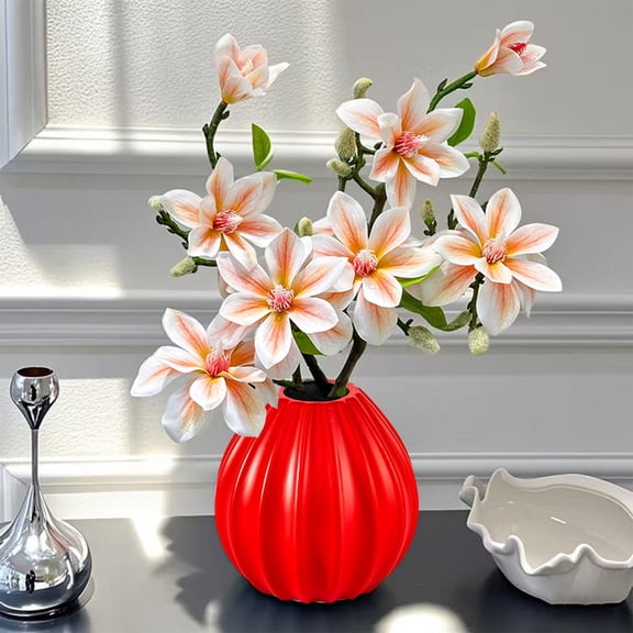 Pumpkin Shape Flower Pot, Imitation Pumpkin Vase Planter for Halloween Thanksgiving Festive Decor, Plastic Two Halves Splicing Design with Stable Base, Home Garden Desktop Decoration