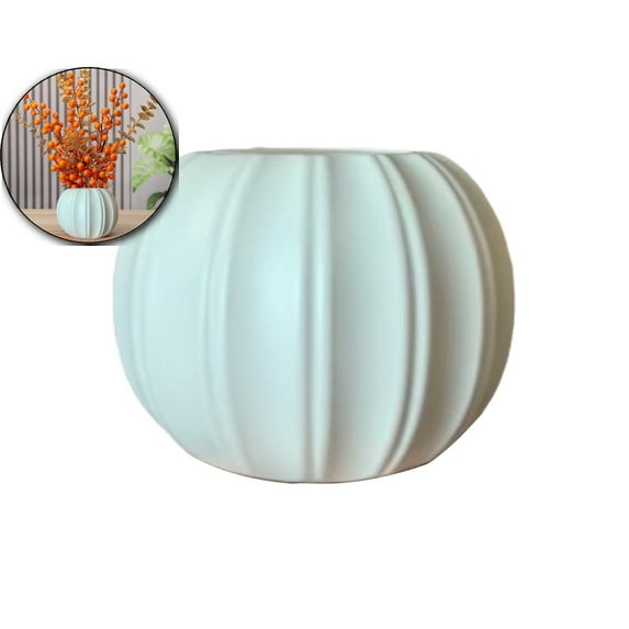 Pumpkin Shape Plastic Vase for Dry Flower Halloween Thanksgiving Decorations - Pampas Grass Flower Decorative Vase - Modern Pot for Home Room Office Party Wedding
