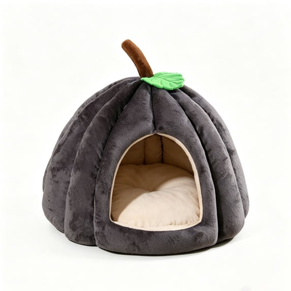 Pumpkin Shape Soft Enclosed Pet Cave Bed with Removable Cushion for Cats and Small Dogs