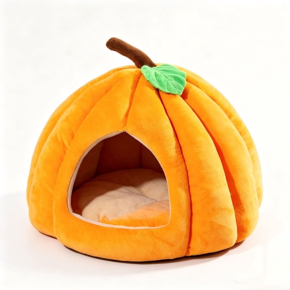 Pumpkin Shape Soft Enclosed Pet Cave Bed with Removable Cushion for Cats and Small Dogs