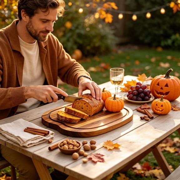 Pumpkin Shape Wooden Cutting Board, Striped Wood Serving Platter, Thanksgiving Charcuterie Tray, Autumn Holiday Kitchen Decor Board Halloween Table Decor,1Pcs,10.24*7.87in