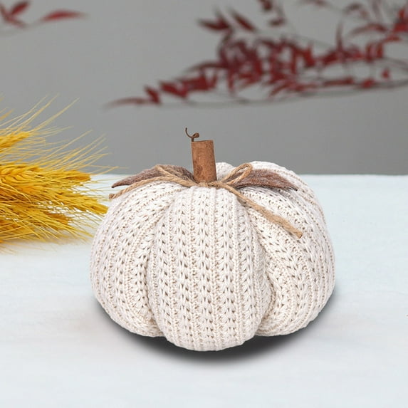 Pumpkin Shaped Accent Pillow - Polyester Stuffed Throw Cushion Fall Harvest Decor Sofa Bed Decor Seasonal Home Gift Soft Decor(White)