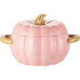 thumbnail image 1 of Pumpkin-Shaped Ceramic Dutch Oven with Lid - Mini Baking Pot, Cute Pink Pumpkin Bowl for Dessert, Sauce, Casserole - Glossy Porcelain, Oven & Microwave Safe, Holiday Gift (Halloween/Christmas), 1 of 9