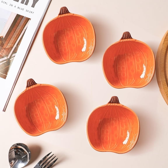 Pumpkin Shaped Ceramic Ramekins 4pcs 6 Oz Oven Safe Mini Bowls for Serving Dip and Sauce