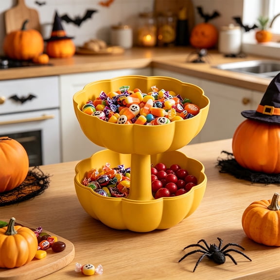 Pumpkin-Shaped Compartmentalized Candy Snack Box with Lid, Decorative Plastic Dried Fruit Nut Tray Storage Box for Halloween and Autumn Harvest
