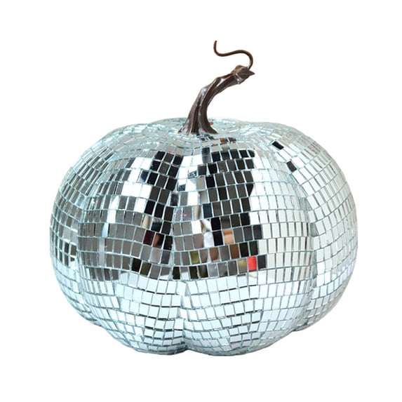 Pumpkin Shaped Disco Mirror Ball Fall Decoration, Reflective Tabletop Ornament for Home Party Bar Desktop Harvest Display