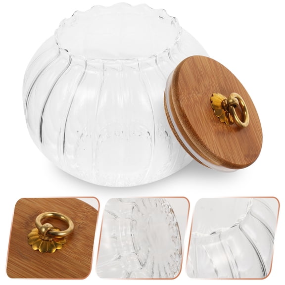 COMPUKAS Transparent Pumpkin Shaped Glass Canister Set, 1 Piece, 11.8 x 11.8 x 4.1 Inches, Decorative Storage Jar