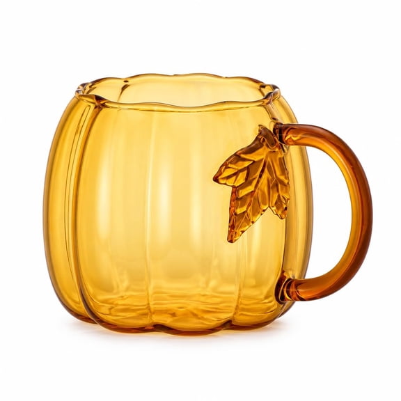 Pumpkin Shaped Glass Mug, Halloween Drinking Mug for Autumn and Home Decor (A)
