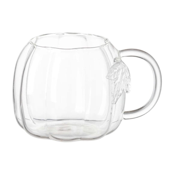 Pumpkin Shaped Glass Mug With Handle, Double Wall Borosilicate Coffee Tea Cup, Halloween Fall Autumn Drinking Glass