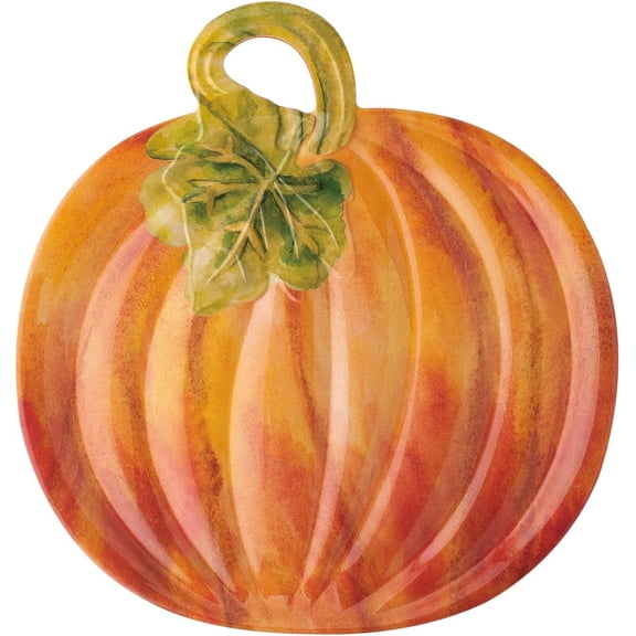 Pumpkin Shaped Melamine Serving Platter, Fall Harvest Party Tray, Thanksgiving Table Decor, for Snacks, Appetizers, and Desserts, Orange, 16 x 15.5 Inch