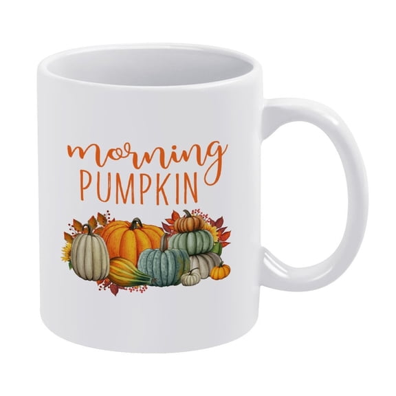 Pumpkin Shaped Morning Coffee Mug,11oz, Hello Fall Autumn Themed Ceramic Cup for Thanksgiving Gift