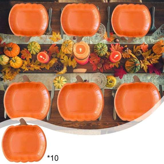 Pumpkin Shaped Paper Plates, 10 Pack, 9 Inch Disposable Party Plates for Halloween Decorations, Thanksgiving Dinner, Fall Festival, Dessert Tableware, Cute Seasonal Supplies