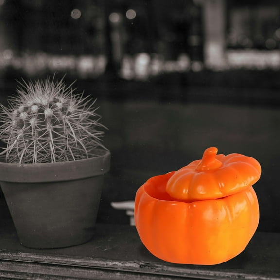 Pumpkin Shaped Canister with Lid - Halloween Tea Storage Jar, Candy Cookie Container for Kitchen & Party Decor, Food Safe Pumpkin Jar