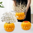 thumbnail image 1 of Pumpkin Shaped Plastic Planter Pot for Halloween Thanksgiving Decor, Splice Design Flower Vase for Home Desk Decor, Festive Plant Pot for Indoor Balcony(Yellow), 1 of 6