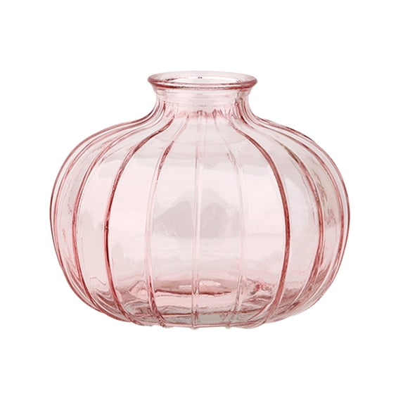 Pumpkin‑Shaped Ribbed Glass Vase, Transparent Hydroponic Flower Container, Heavy‑Base Decorative Vase For Fresh & Dried Florals, Thanksgiving Halloween Tabletop Home Accent Ornament