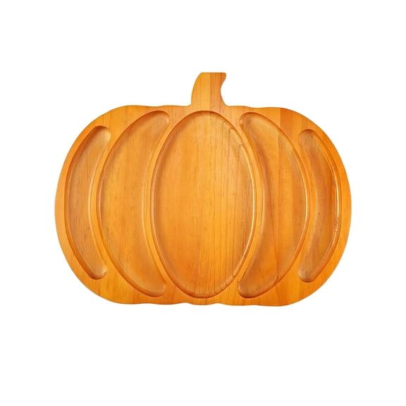Pumpkin Shaped Solid Wood Serving Platter Party Snack Tray Rustic Home Decor Dining Table Organizer Orange