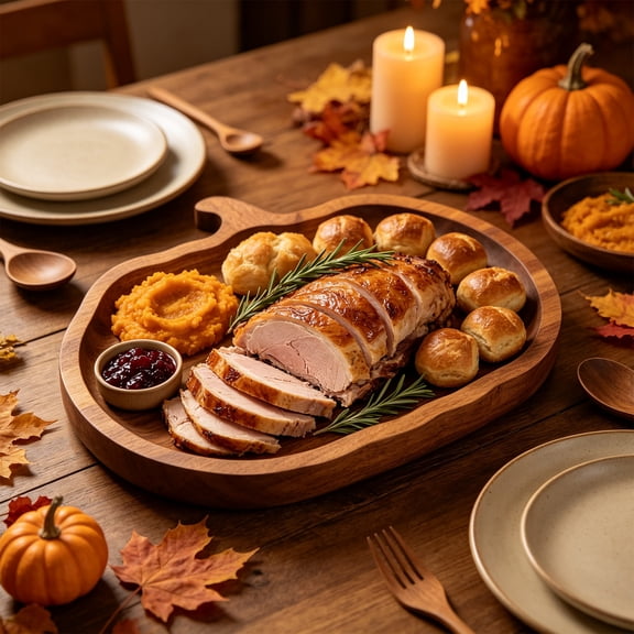 Pumpkin Shaped Wooden Serving Board, Premium Acacia Wood Cheese & Charcuterie Platter for Fall, Thanksgiving & Halloween Parties