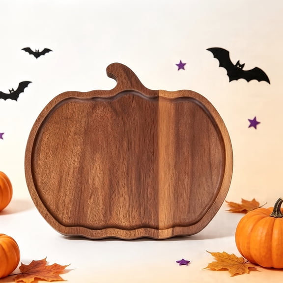 Pumpkin Shaped Wooden Serving Tray, Natural Wood Pumpkin Cutting Board, Decorative Charcuterie Platter for Fall Thanksgiving Halloween Table Decor, 9 x7.6 Inch