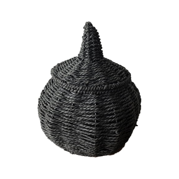 Pumpkin Shaped Woven Storage Basket with Lid, Imitation Rattan Handwoven Oval Container, Candy and Fruit Holder, Halloween Festive Organizer for Table, Household Sundries Use, 9.06"x11.42"