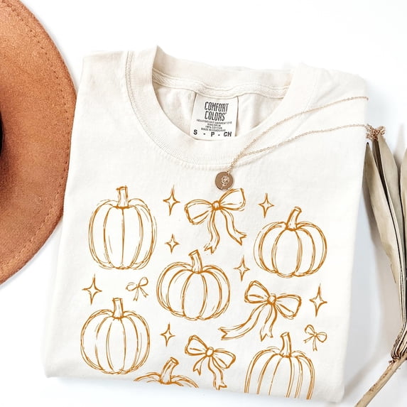 Pumpkin Shirt, Fall Vibes Pumpkins and Bows Cute Retro Graphic Tee ...