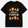 thumbnail image 1 of Pumpkin Shirts for Women, Hello Pumpkin Coffee Graphic T-Shirt, Short Sleeve Fall Shirt, 1 of 5