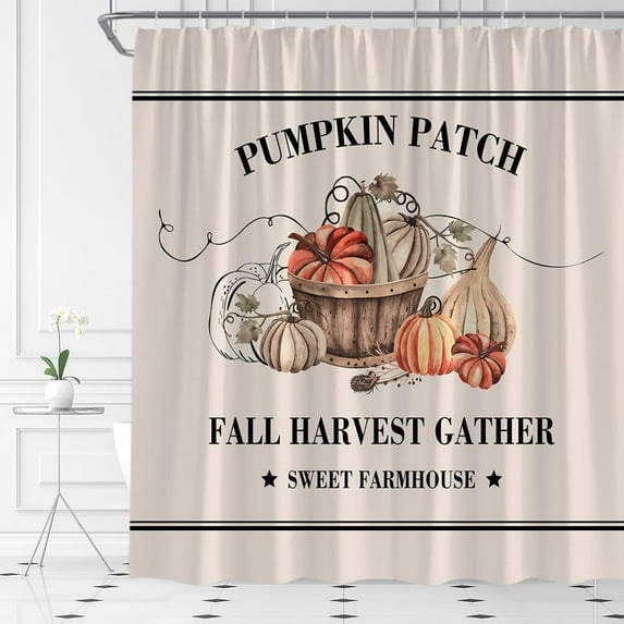 Pumpkin Shower Curtain Fall Thanksgiving Harvest Gather Rustic Sweet Farmhouse Home Fabric Bathroom Decor Set with Hooks,70 W X 70 H