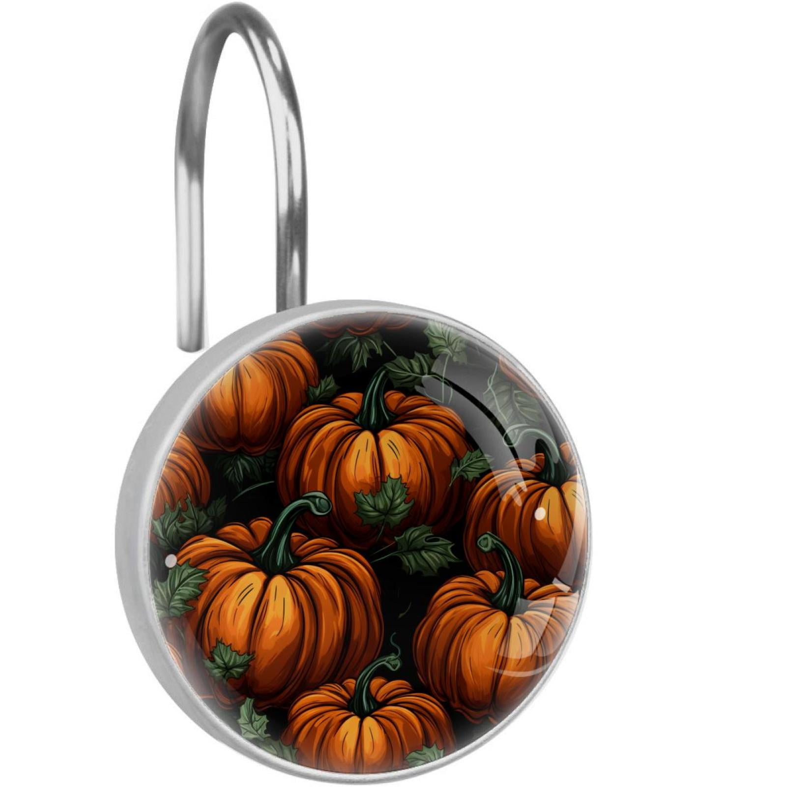 Pumpkin Shower Curtain Hooks （Set of 12） for Home Hotel Shower Rods Bathroom Crystal Glass Print Stainless Steel Round Curtain Hooks