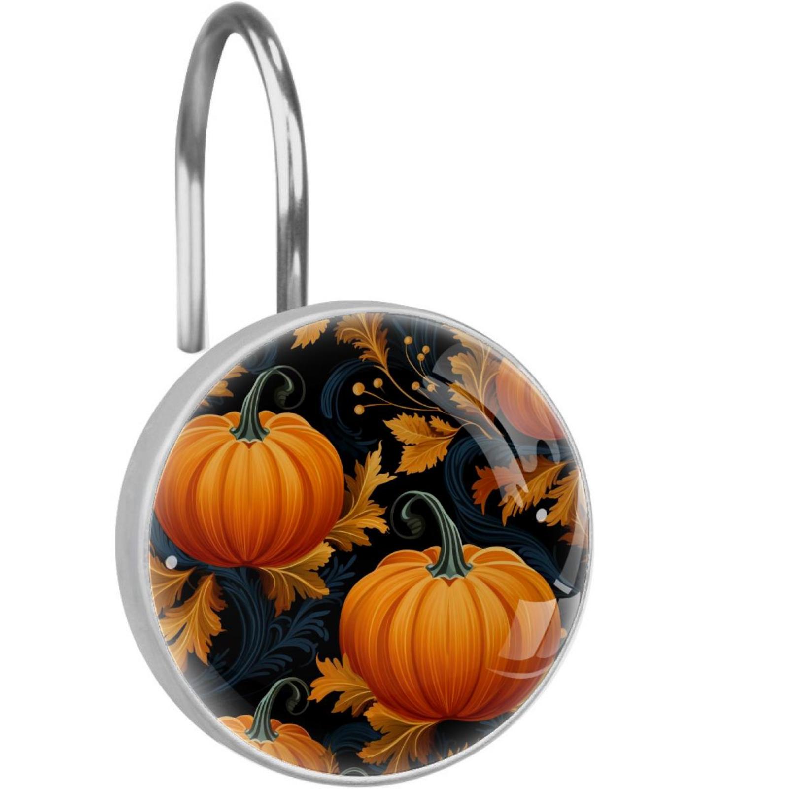 Pumpkin Shower Curtain Hooks （Set of 12） for Home Hotel Shower Rods Bathroom Crystal Glass Print Stainless Steel Round Curtain Hooks