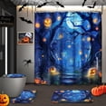 thumbnail image 1 of Fall Shower Curtain Set with Toilet Lid Cover and Non-Slip Rugs, Orange Falling Maple Leaves 4 Pcs Shower Curtains for Bathroom, Hello Autumn Bathroom Set Decor, 1 of 7