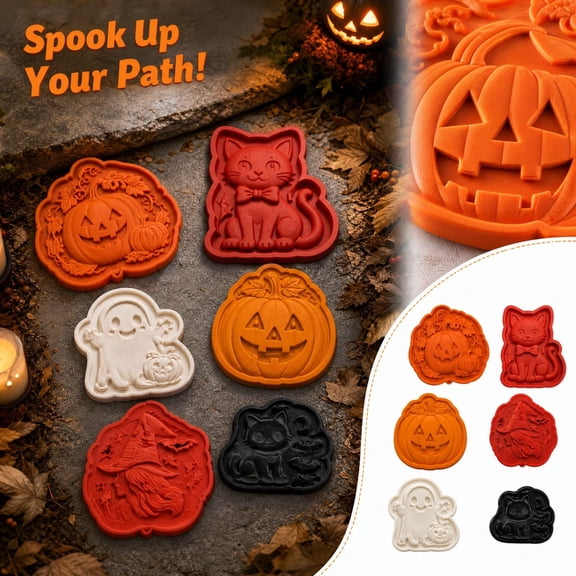 Pumpkin Silicone Mold with Raised Jack-O’-Lantern Design for Halloween Craft,Reusable Stepping Stone Mold for Concrete,Diy Cement Paver Form,Easy Release Flexible Rubber Mold