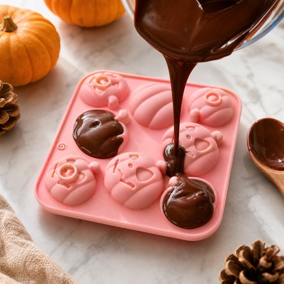 Pumpkin Silicone Mold Silicone Chocolate Mold 7 Inch Silicone Baking Mold for Halloween Baking Halloween Craft Homemade Halloween Treats Non Candy Pink, 1 Pack