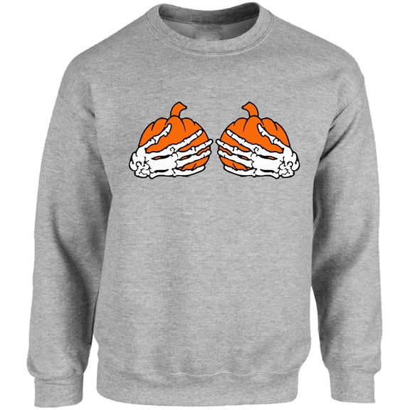 Pumpkin Skeleton Hand Unisex Sweatshirt Halloween Sweater for Her Him - S M L XL 2XL 3XL 4XL 5XL Graphic Tee - Women Men Crewneck Funny Happy Halloween Holiday Gift