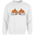 thumbnail image 1 of Pumpkin Skeleton Hand Unisex Sweatshirt Halloween Sweater for Her Him - S M L XL 2XL 3XL 4XL 5XL Graphic Tee - Women Men Crewneck Funny Happy Halloween Holiday Gift, 1 of 2