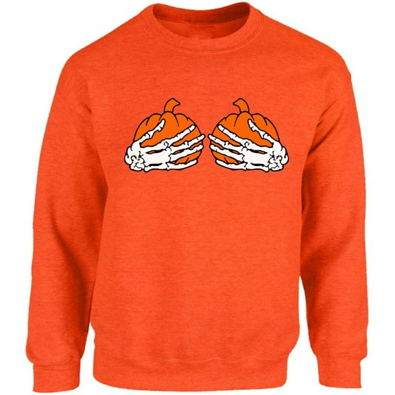 Pumpkin Skeleton Hand Unisex Sweatshirt Halloween Sweater for Her Him - S M L XL 2XL 3XL 4XL 5XL Graphic Tee - Women Men Crewneck Funny Happy Halloween Holiday Gift