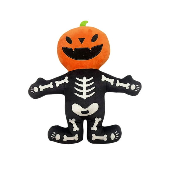 Pumpkin Skeleton Plush Pillow – 12.2" Super Soft Halloween Stuffed Animal Doll, Spooky Skeleton Plushie with Pumpkin Head, Creepy Horror Plush Toy for Halloween Party Decoration