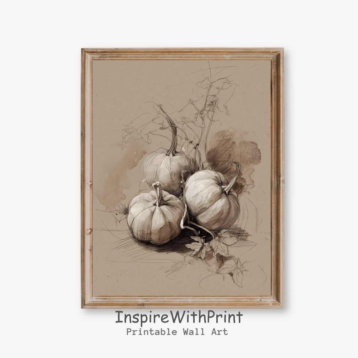 Pumpkin Sketch Drawing Autumn Printable Farmhouse Fall Print, Moody ...
