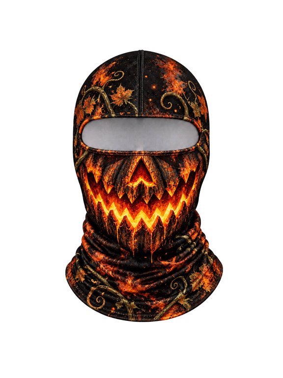 Pumpkin Skull Balaclava Ski Mask, Jack O Lantern Full Face Cover, Halloween Hood for Skiing Snowboarding Outdoor Winter